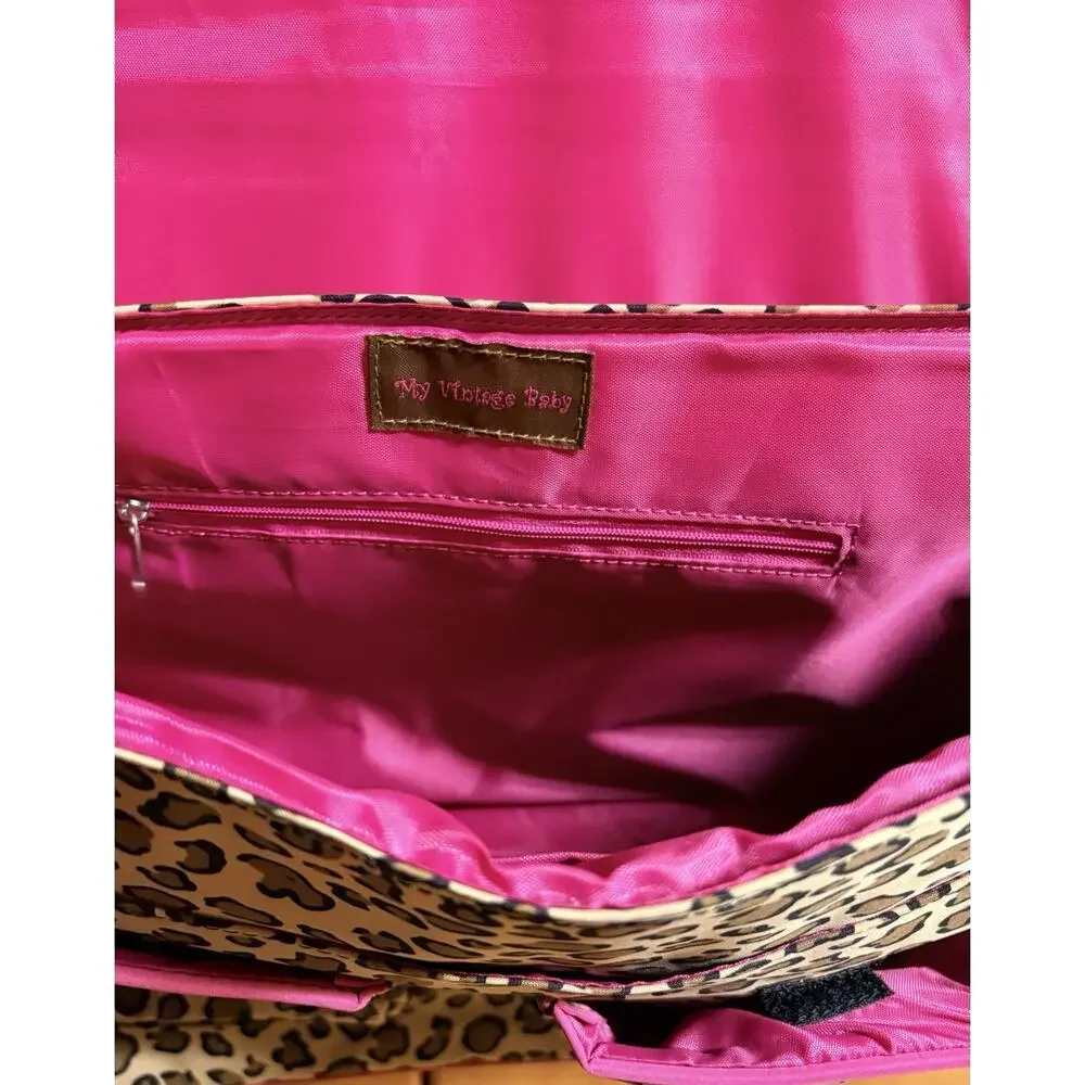 My Vintage Baby Diaper Bag Leopard Print Brown/Black/Hot Pink w/ Crystal Crown